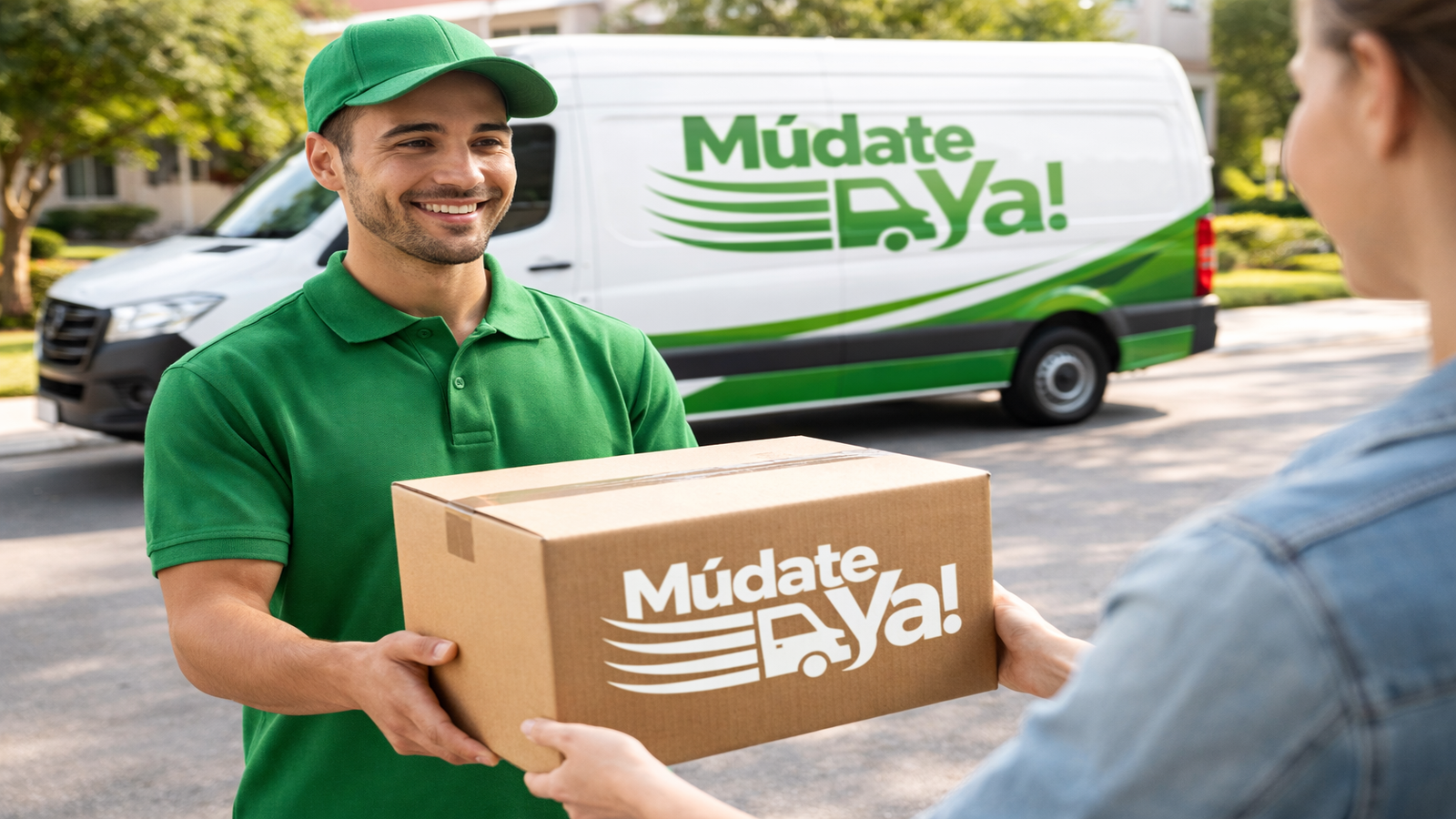 a digital photograph shows a delivery worker handi web